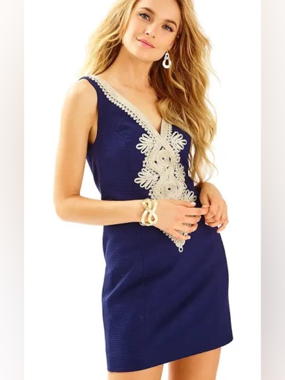 NWT Lilly Pulitzer Junie Shift Dress in True Navy Gold Size 00